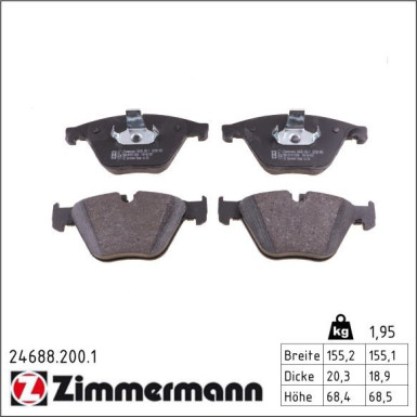 ZIMMERMANN 24688.200.1 Bremsbeläge für BMW 5er, 6er für Verschleißwarnanzeiger vorbereitet