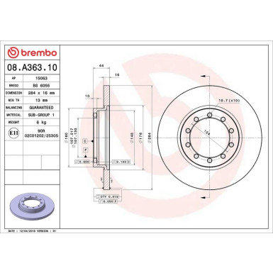 Brembo Bremsscheibe PRIME LINE 08.A363.10