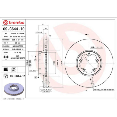 09.C644.11 Bremsscheibe PRIME LINE - UV Coated