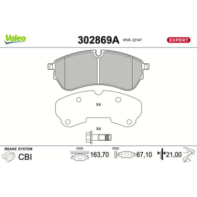 Valeo | Bremsbelagsatz, Scheibenbremse | 302869A