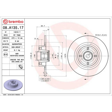 Brembo Bremsscheibe PRIME LINE - With Bearing Kit 08.A135.17