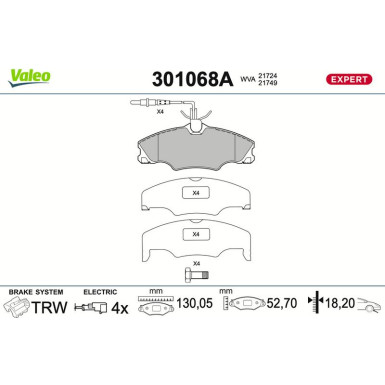 Valeo | Bremsbelagsatz, Scheibenbremse | 301068A
