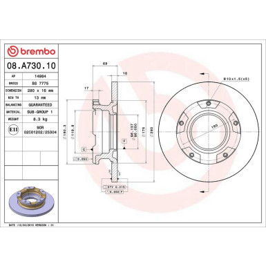 08.A730.10 Bremsscheibe PRIME LINE