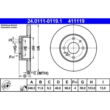 ATE | Bremsensatz, Scheibenbremse | 24.0111-0119.1 + 13.0460-3950.2