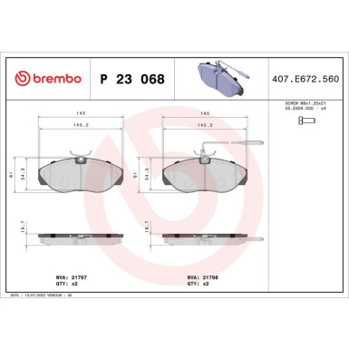 Brembo Bremsbelagsatz, Scheibenbremse PRIME LINE P 23 068