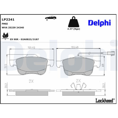Delphi | Bremsbelagsatz, Scheibenbremse | LP2241