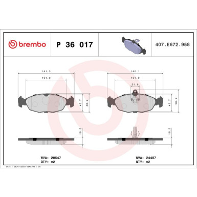 Brembo Bremsbelagsatz, Scheibenbremse PRIME LINE P 36 017