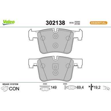 Valeo Bremsbelagsatz, Scheibenbremse ESSENTIAL 302138
