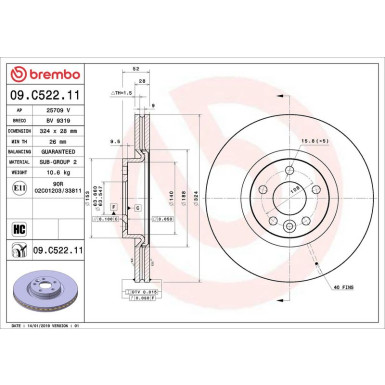 09.C522.11 Bremsscheibe PRIME LINE - UV Coated