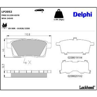 Delphi Bremsbelagsatz, Scheibenbremse LP2052
