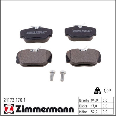 Zimmermann Bremsbelagsatz, Scheibenbremse 21173.170.1