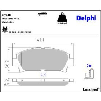 Delphi Bremsbelagsatz, Scheibenbremse LP940