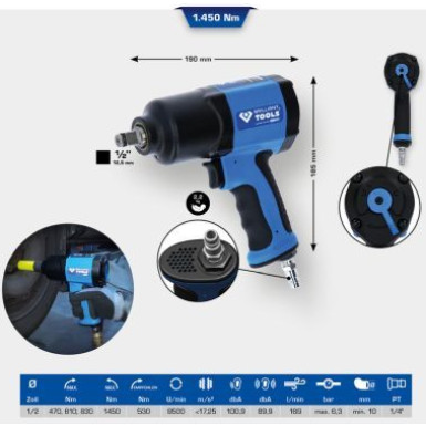 KS Tools | Schlagschrauber (Druckluft) | 1/2 Zoll Druckluft-Schlagschrauber, 1450 Nm | BT160100
