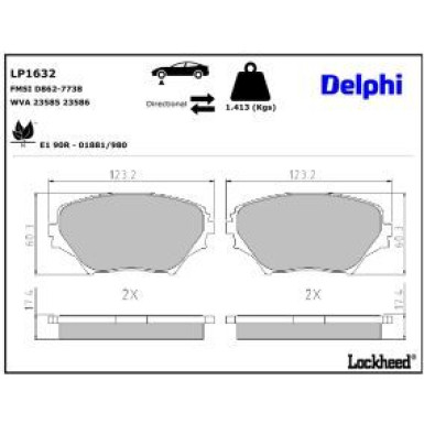 Delphi Bremsbelagsatz, Scheibenbremse LP1632