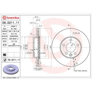 Brembo Bremsscheibe PRIME LINE - UV Coated 09.D211.11