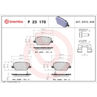 Brembo Bremsbelagsatz, Scheibenbremse PRIME LINE P 23 170