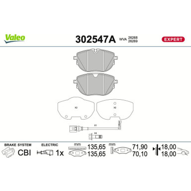 Valeo | Bremsbelagsatz, Scheibenbremse | 302547A