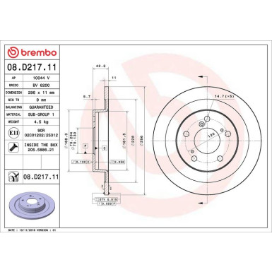 Brembo Bremsscheibe PRIME LINE - UV Coated 08.D217.11 Brembo Bremsscheibe PRIME LINE - UV Coated 08.D217.11
