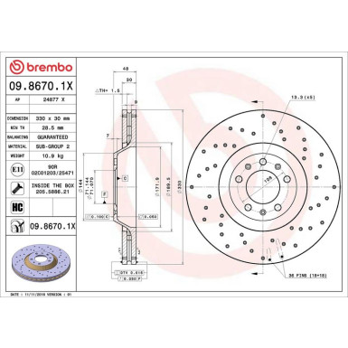 09.8670.1X Bremsscheibe XTRA LINE - Xtra