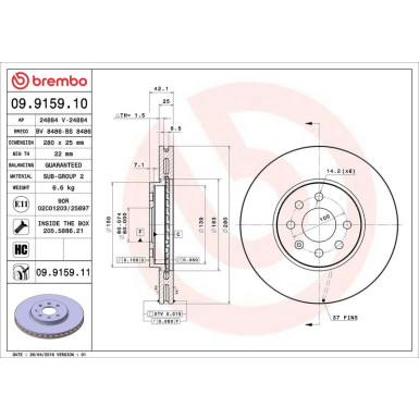 Brembo Bremsscheibe PRIME LINE - UV Coated 09.9159.11