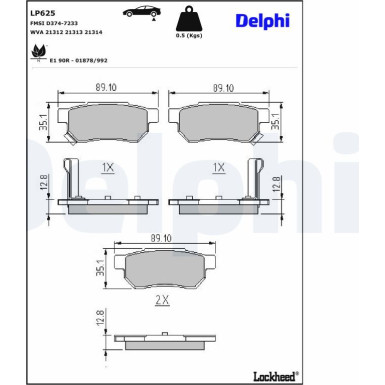 Delphi | Bremsbelagsatz, Scheibenbremse | LP625