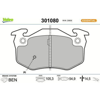 Valeo Bremsbelagsatz, Scheibenbremse ESSENTIAL 301080