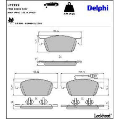 Delphi Bremsbelagsatz, Scheibenbremse LP2199 Delphi Bremsbelagsatz, Scheibenbremse LP2199