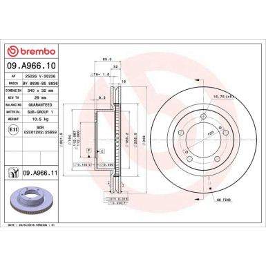 09.A966.11 Bremsscheibe PRIME LINE - UV Coated