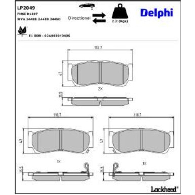 Delphi Bremsbelagsatz, Scheibenbremse LP2049 Delphi Bremsbelagsatz, Scheibenbremse LP2049