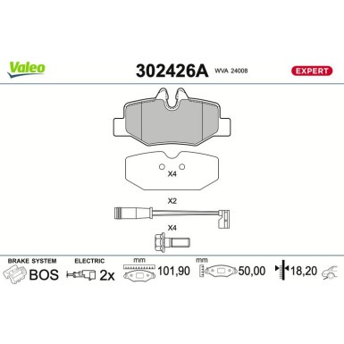 Valeo Bremsbelagsatz, Scheibenbremse EXPERT 302426A