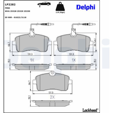 Delphi | Bremsbelagsatz, Scheibenbremse | LP2282 Delphi | Bremsbelagsatz, Scheibenbremse | LP2282