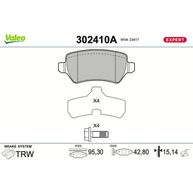 Valeo Bremsbelagsatz, Scheibenbremse EXPERT 302410A