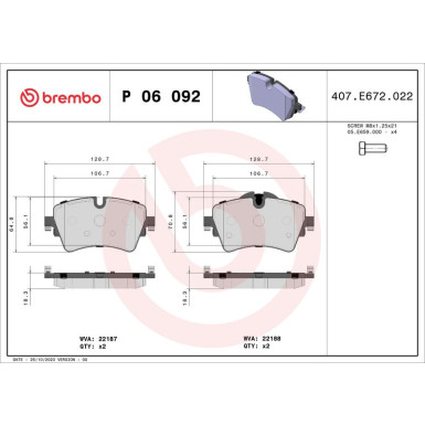Brembo Bremsbelagsatz, Scheibenbremse PRIME LINE P 06 092