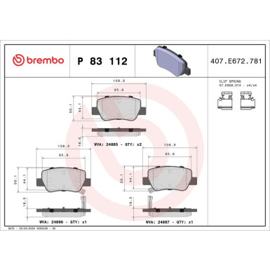 Brembo | Bremsbelagsatz, Scheibenbremse | P 83 112