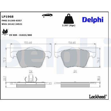 Delphi | Bremsbelagsatz, Scheibenbremse | LP1968