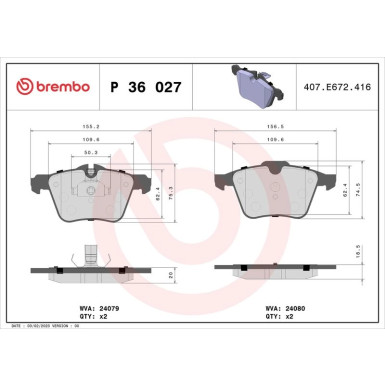 Brembo Bremsbelagsatz, Scheibenbremse PRIME LINE P 36 027