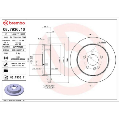 Brembo Bremsscheibe PRIME LINE - UV Coated 08.7936.11