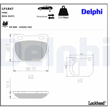 Delphi | Bremsbelagsatz, Scheibenbremse | LP1847