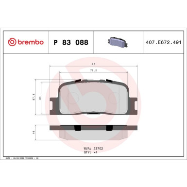 Brembo Bremsbelagsatz, Scheibenbremse PRIME LINE P 83 088