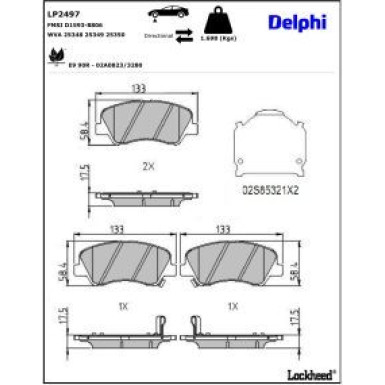 Delphi Bremsbelagsatz, Scheibenbremse LP2497
