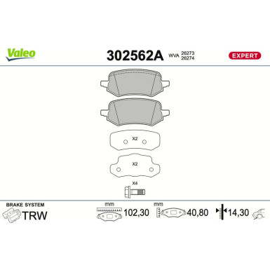 Valeo | Bremsbelagsatz, Scheibenbremse | 302562A