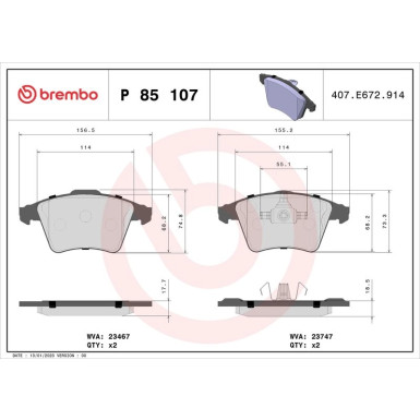 Brembo Bremsbelagsatz, Scheibenbremse PRIME LINE P 85 107 Brembo Bremsbelagsatz, Scheibenbremse PRIME LINE P 85 107