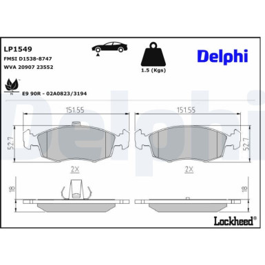 Delphi | Bremsbelagsatz, Scheibenbremse | LP1549 Delphi | Bremsbelagsatz, Scheibenbremse | LP1549