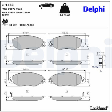 Delphi | Bremsbelagsatz, Scheibenbremse | LP1583
