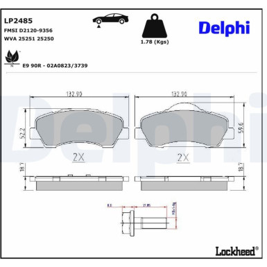 Delphi | Bremsbelagsatz, Scheibenbremse | LP2485