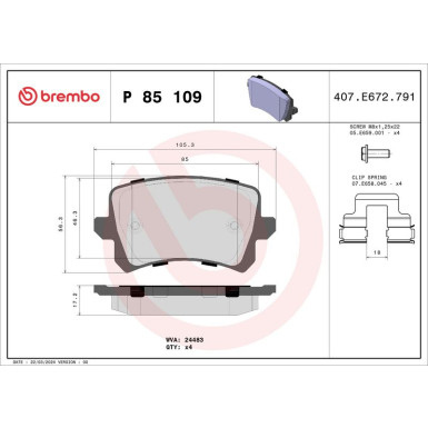 Brembo Bremsbelagsatz, Scheibenbremse XTRA LINE P 85 109X Brembo Bremsbelagsatz, Scheibenbremse XTRA LINE P 85 109X