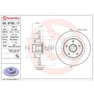08.9792.17 Bremsscheibe PRIME LINE - With Bearing Kit