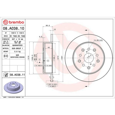 Brembo Bremsscheibe PRIME LINE - UV Coated 08.A038.11