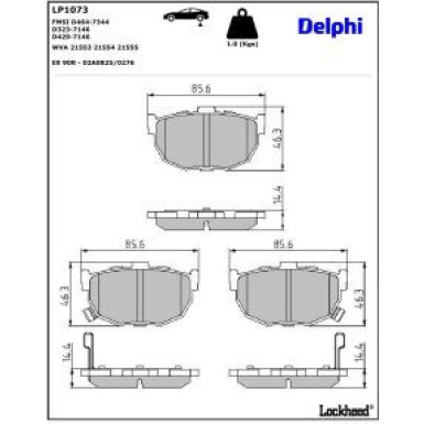 Delphi Bremsbelagsatz, Scheibenbremse LP1073 Delphi Bremsbelagsatz, Scheibenbremse LP1073