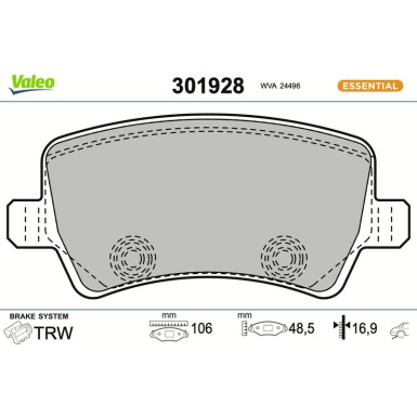 Valeo | Bremsbelagsatz, Scheibenbremse | 301928